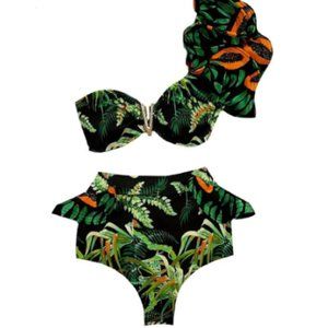 One Shoulder Swimsuit Print Bikini